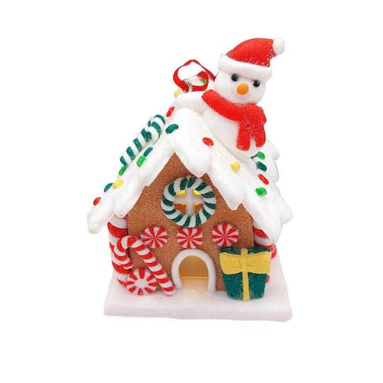 Wizardi Gingerbread Snow House with Snowman Christmas Ornament